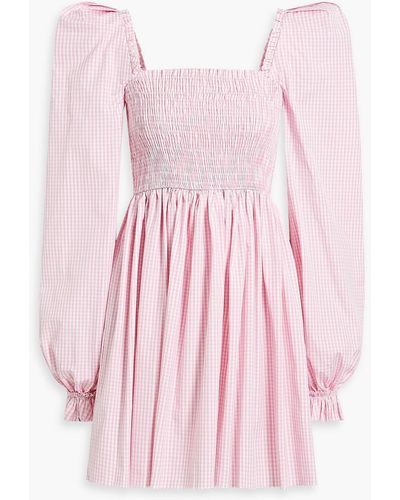 The Vampire's Wife Shirred Gingham Cotton Mini Dress - Pink