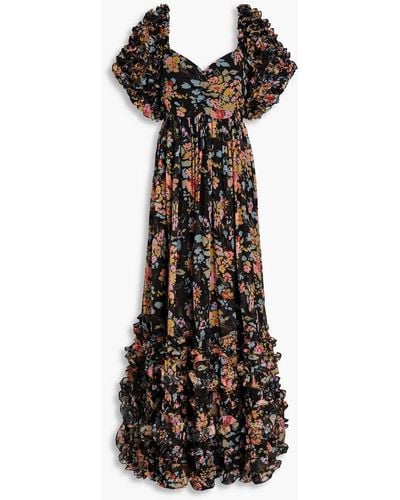 byTiMo Ruffled Floral-print Chiffon Maxi Dress - Black