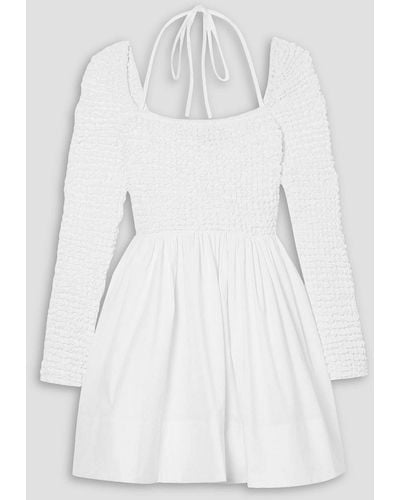 STAUD Cassidy Shirred Cotton-poplin Mini Dress - White