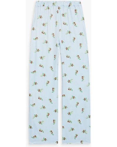Sleeper Floral-print Satin Pajama Pants - Blue