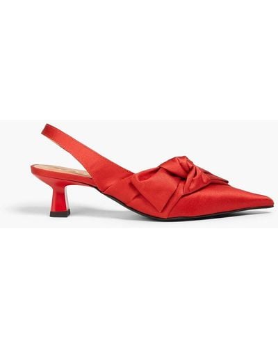 Ganni Bow-detailed Satin Slingback Court Shoes - Red