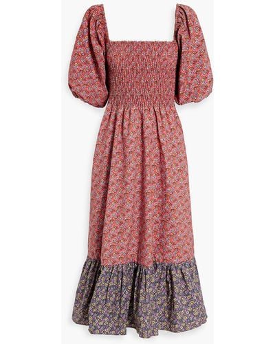 RHODE Eloise Shir Floral-print Cotton Midi Dress - Red