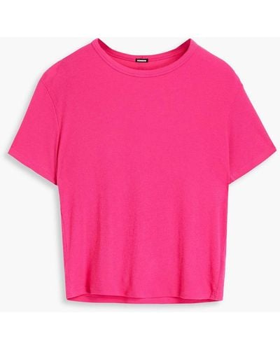 Monrow Ribbed Stretch-micro Modal And Supima Cotton-blend T-shirt - Pink