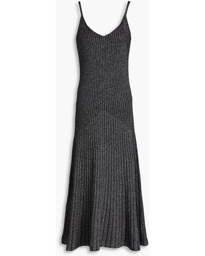 N.Peal Cashmere Ribbed Metallic Cashmere-blend Midi Dress - Black