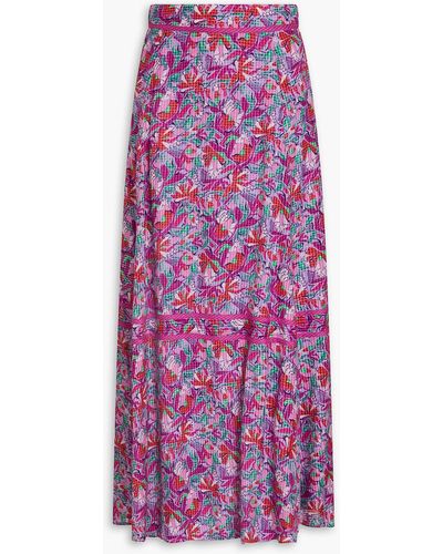Ba&sh Flared Floral-print Seersucker Midi Skirt - Purple