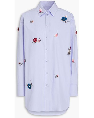 Valentino Garavani Appliquéd Cotton-poplin Shirt - Blue