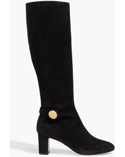 Dolce & Gabbana Kniehohe stiefel aus veloursleder mit zierknöpfen - Schwarz