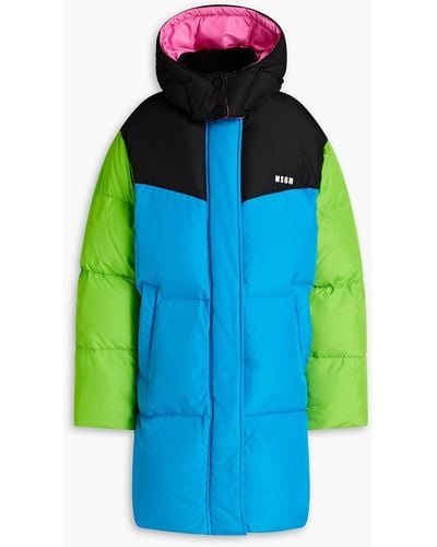 MSGM Color-block Quilted Shell Hooded Coat - Blue