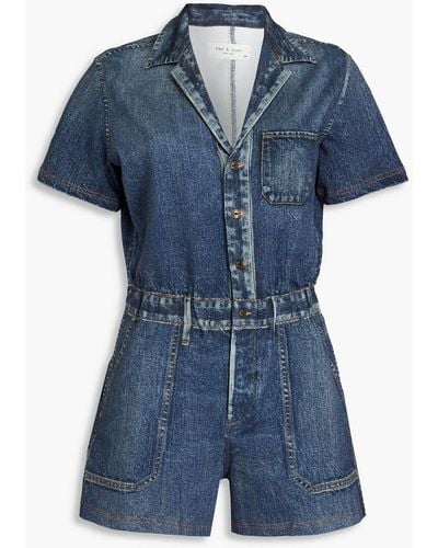 Rag & Bone Printed French Cotton-terry Playsuit - Blue