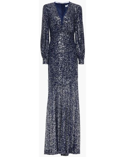 Rachel Zoe Ruched Sequined Tulle Gown - Blue