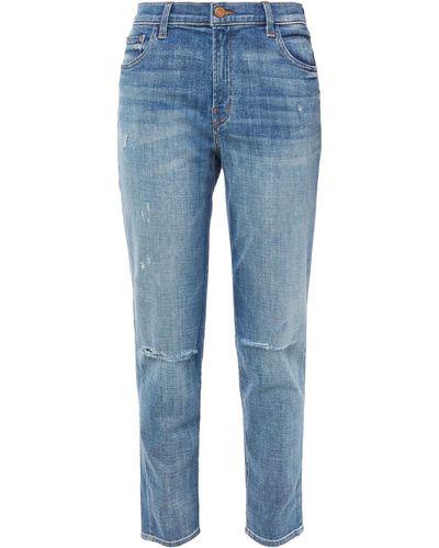 J Brand Distressed Faded Mid-rise Slim-leg Jeans - Blue
