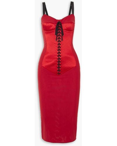 Dolce & Gabbana Lace-up Satin Dress - Red