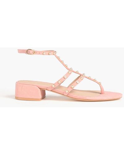 Stuart Weitzman Faux Pearl-embellished Suede Sandals - Pink
