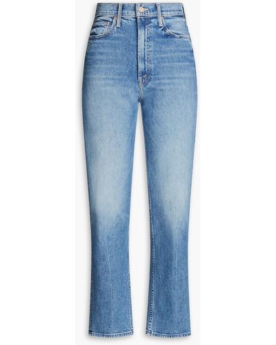 Mother Study Hover Faded High-rise Straight-leg Jeans - Blue