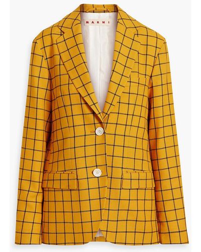 Marni Checked Wool-jacquard Blazer - Yellow