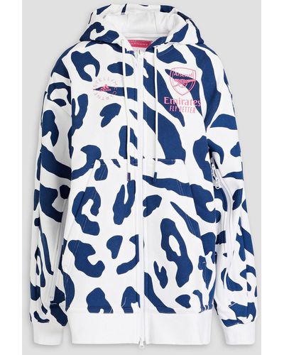 adidas By Stella McCartney Printed Cotton-blend Fleece Hoodie - Blue