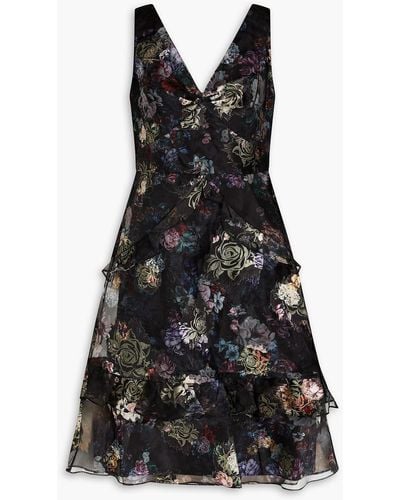 Marchesa Ruffled Floral-print Fil Coupé Organza Dress - Black