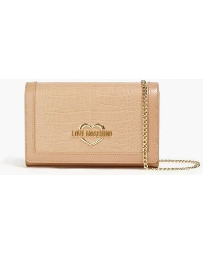 Love Moschino Faux Smooth And Croc-effect Leather Shoulder Bag - Natural