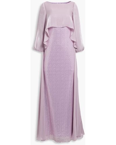 Badgley Mischka Layered Georgette And Sequined Tulle Gown - Purple