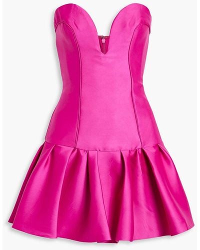 Nicholas Lumo Strapless Pleated Satin Mini Dress - Pink