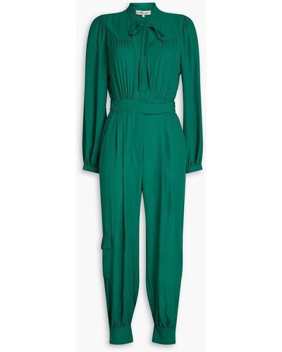 Diane von Furstenberg Elisha Gathered Pleated Crepe Jumpsuit - Green