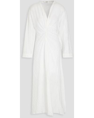 Sandro Ruched Twill Midi Dress - White