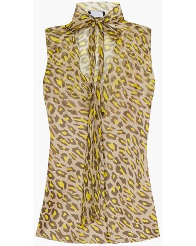 Theory Pussy-bow Leopard-print Silk-georgette Top - Multicolour