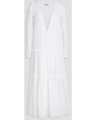 Nicholas Kalani Shirred Cotton And Silk-blend Voile Midi Dress - White
