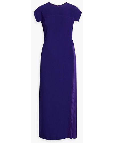 Victoria Beckham Pleated Satin-paneled Cady Midi Dress - Purple