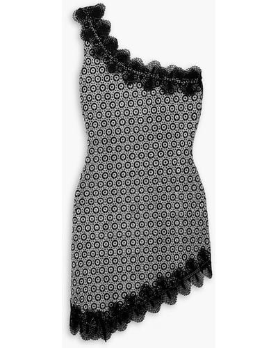 Waimari Alma One-shoulder Guipure Lace-trimmed Embroidered Stretch-jersey Mini Dress - Black