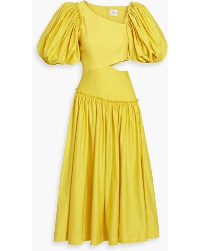 Aje. Cutout Linen-blend Midi Dress - Yellow