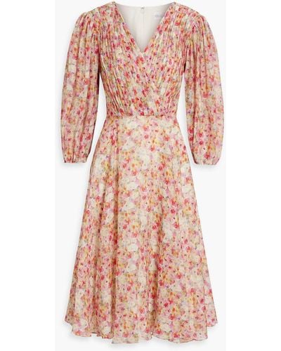 Mikael Aghal Pleated Floral-print Chiffon Midi Dress - Pink