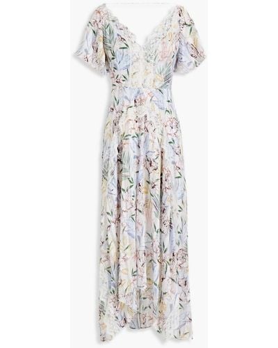 Maje Ritelle Lace-trimmed Floral-print Crepon Midi Dress - White