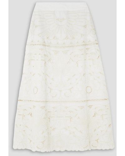 Sea Blaire Scalloped Embroidered Cotton And Guipure Lace Midi Skirt - Natural