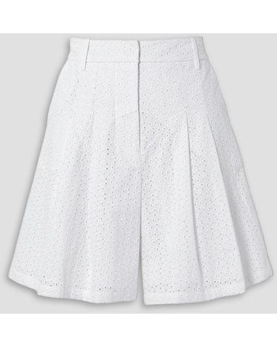 Anna Quan Hanna Pleated Broderie Anglaise Cotton Shorts - White