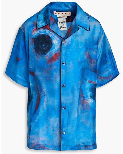 Marni Printed Silk-habotai Shirt - Blue