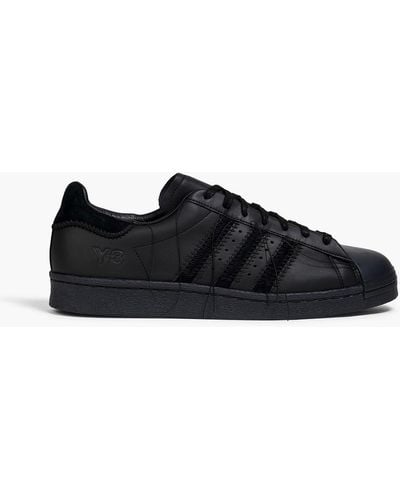 Y-3 Superstar Embroidered Leather Trainers - Black