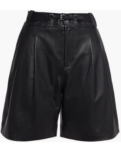 RED Valentino Belted Pleated Leather Shorts - Black