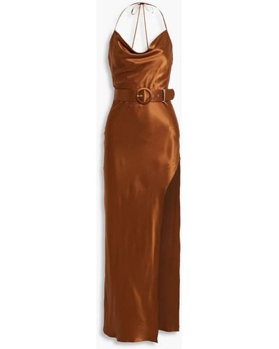 Nicholas Simone Draped Silk-satin Halterneck Maxi Dress - Brown