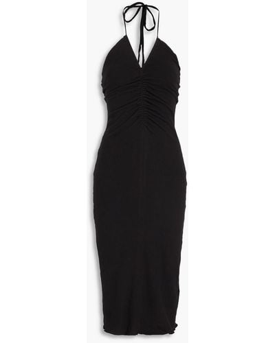 James Perse Ruched Cotton-blend Jersey Halterneck Midi Dress - Black