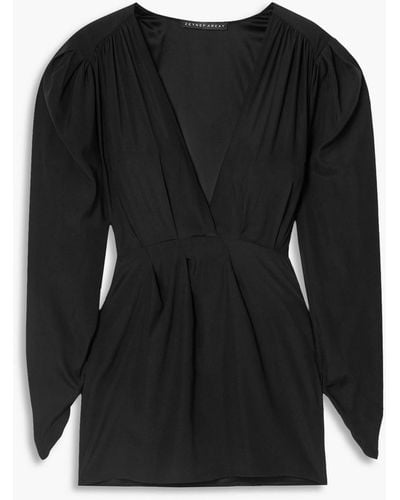 Zeynep Arcay Wrap-effect Gathered Silk Mini Dress - Black
