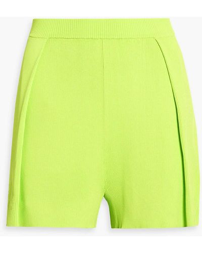 LAPOINTE Pleated Ribbed-knit Shorts - Green