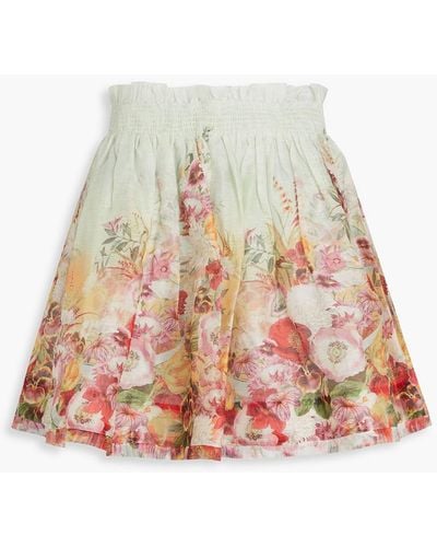 Zimmermann Floral-print Linen And Silk-blend Organza Mini Skirt - White