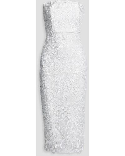 Badgley Mischka Strapless Guipure Lace Midi Dress - White
