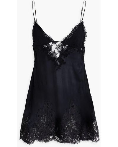 La Perla Stretch-silk And Lace Chemise - Black