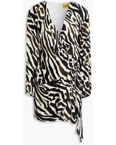 Dundas Wrap-effect Draped Zebra-print Crepe Mini Dress - Black