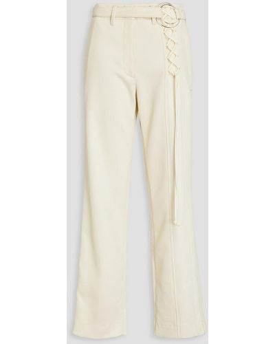 Tory Burch Lace-up Belted Cotton-blend Drill Straight-leg Trousers - Natural