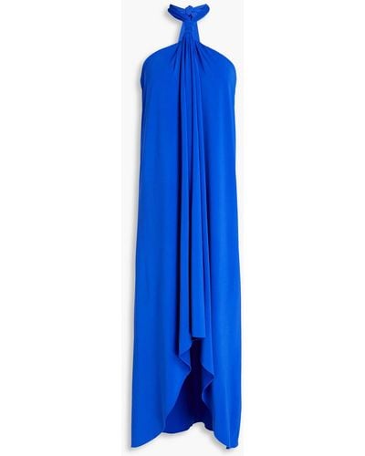 Halston Knotted Stretch-jersey Halterneck Dress - Blue