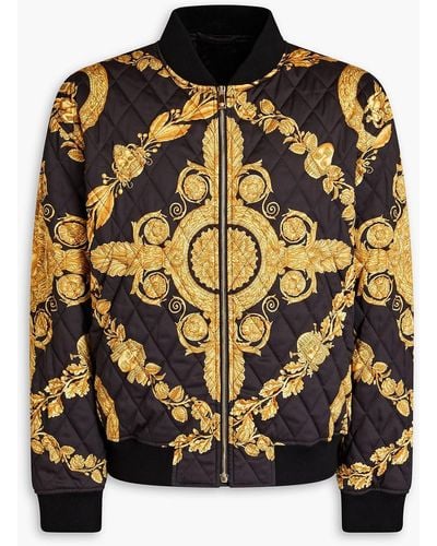 Versace Quilted Printed Satin-twill Bomber Jacket - Black