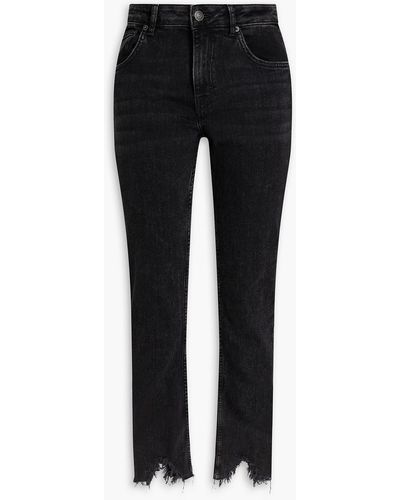 Maje Cropped Frayed Mid-rise Straight-leg Jeans - Black